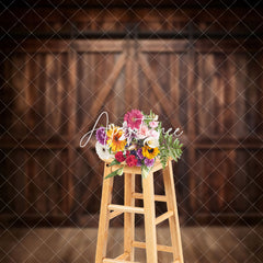 Aperturee - Rustic Dark Brown Wooden Floor Barn Door Backdrop