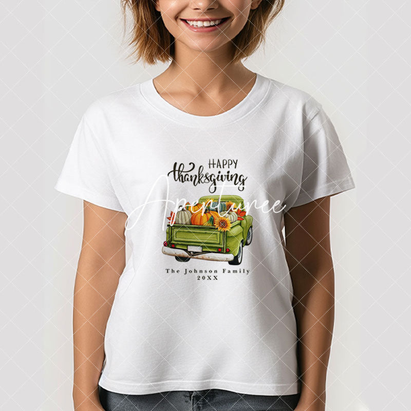 Aperturee - Rustic Green Farm Truck Thanksgiving Family T-Shirt