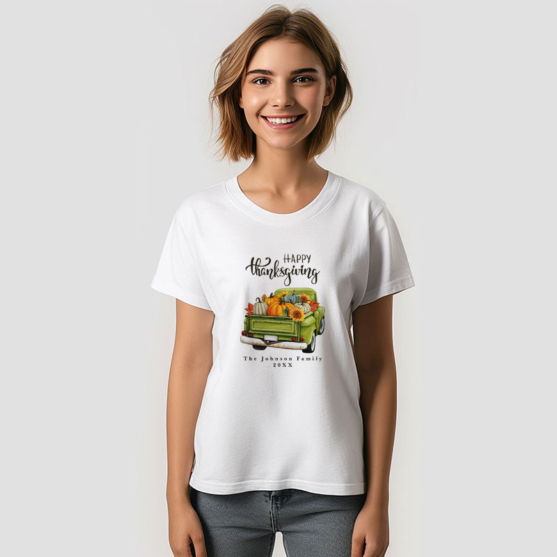 Aperturee - Rustic Green Farm Truck Thanksgiving Family T-Shirt