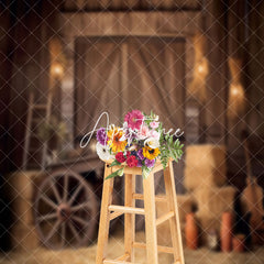 Aperturee - Rustic Hay Cart Wooden Barn Door Backdrop For Photo