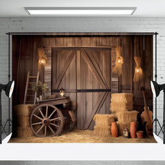 Aperturee - Rustic Hay Cart Wooden Barn Door Backdrop For Photo