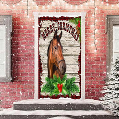 Aperturee - Rustic House Wood Green Plants Christmas Door Cover