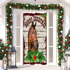 Aperturee - Rustic House Wood Green Plants Christmas Door Cover