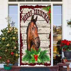 Aperturee - Rustic House Wood Green Plants Christmas Door Cover