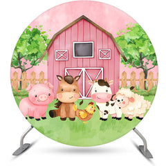 Aperturee - Rustic Pink Farm Animals Circle Baby Shower Backdrop