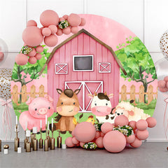 Aperturee - Rustic Pink Farm Animals Circle Baby Shower Backdrop