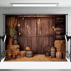 Aperturee - Rustic Stacked Hay Wheel Wooden Barn Door Backdrop