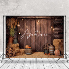 Aperturee - Rustic Stacked Hay Wheel Wooden Barn Door Backdrop