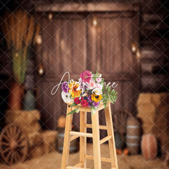 Aperturee - Rustic Stacked Hay Wheel Wooden Barn Door Backdrop