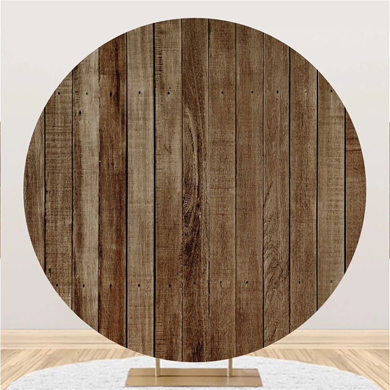 Aperturee - Rustic Vintage Wood Wall Round Baby Shower Backdrop