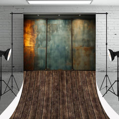 Aperturee - Rusty Metal Texture Retro Wall Dark Wood Sweep Backdrop