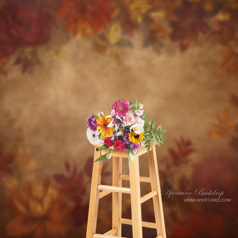 Aperturee - Rusty Red Floral Fine Art Photo Backdrop For Photo