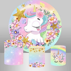 Aperturee Unicorn Flower Glitter Star Circle Baby Shower Backdrop