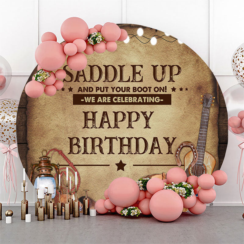 Aperturee Saddle Up Cowboy Circle Happy Birthday Backdrop