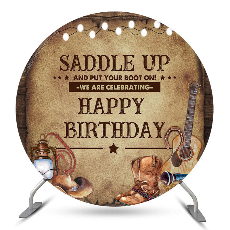 Aperturee Saddle Up Cowboy Circle Happy Birthday Backdrop