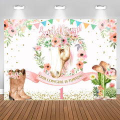 Aperturee - Saddle Up Pink Floral And Horse First Birthday Backdrop