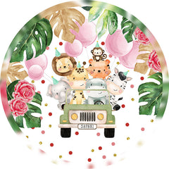 Aperturee Safari Animal Car Balloon Birthday Round Backdrops