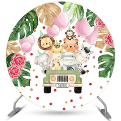 Aperturee Safari Animal Car Balloon Birthday Round Backdrops