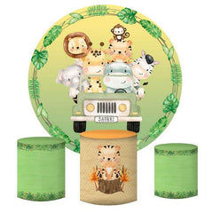 Aperturee Safari Animals And Car Round Baby Shower Backdrop Kit