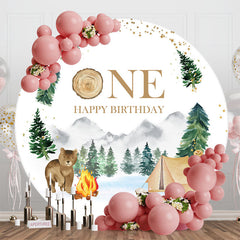 Aperturee - Safari Animals Forest Round 1st Birthday Backdrop