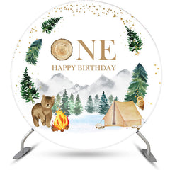 Aperturee - Safari Animals Forest Round 1st Birthday Backdrop