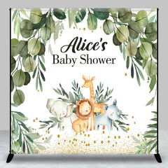 Aperturee - Safari Animals Leaf Custom Name Baby Shower Backdrop