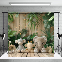 Aperturee - Safari Animals Monstera Forest Wooden Photo Backdrop