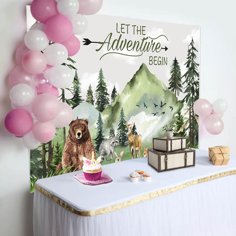 Aperturee - Safari Animals Mountain Forest Baby Shower Backdrop