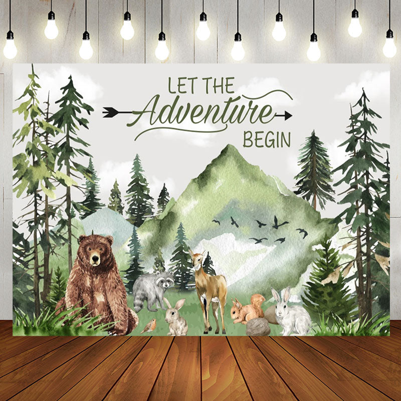 Aperturee - Safari Animals Mountain Forest Baby Shower Backdrop