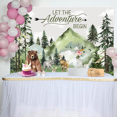 Aperturee - Safari Animals Mountain Forest Baby Shower Backdrop