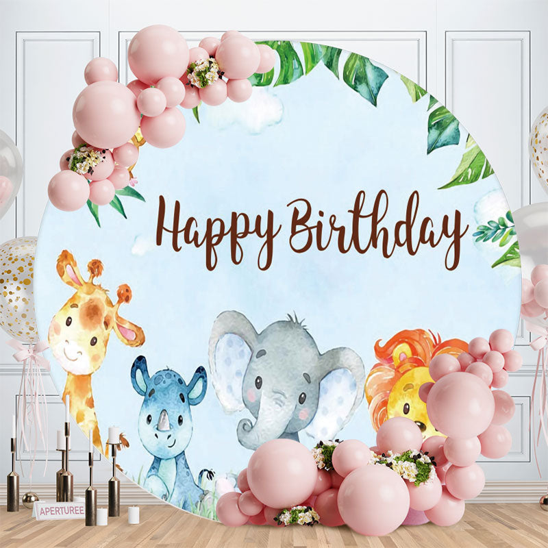 Aperturee - Safari Blue Sky Themed Circle Happy Birthday Backdrop