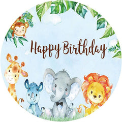 Aperturee - Safari Blue Sky Themed Circle Happy Birthday Backdrop