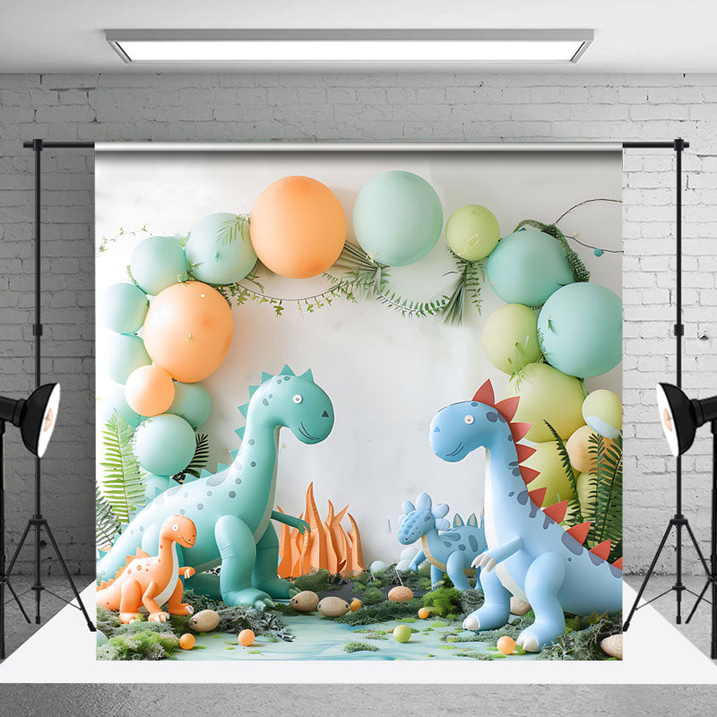 Aperturee - Safari Dinosaur Balloon White Wall Photo Backdrop