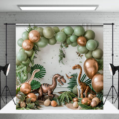 Aperturee - Safari Dinosaur Green Gold Balloon Photo Backdrop