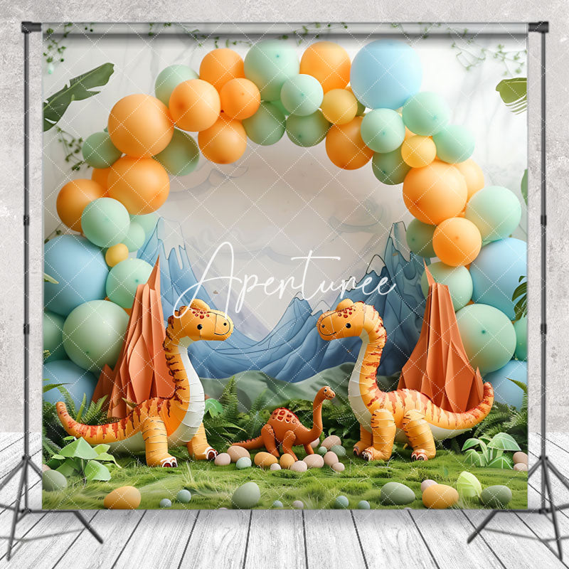 Aperturee - Safari Dinosaur Mountain Balloon Backdrop For Photo