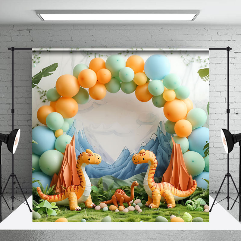 Aperturee - Safari Dinosaur Mountain Balloon Backdrop For Photo