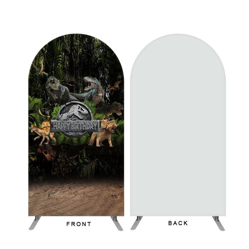 Aperturee - Safari Dinosaur World Theme Birthday Double Sided Arch Backdrop