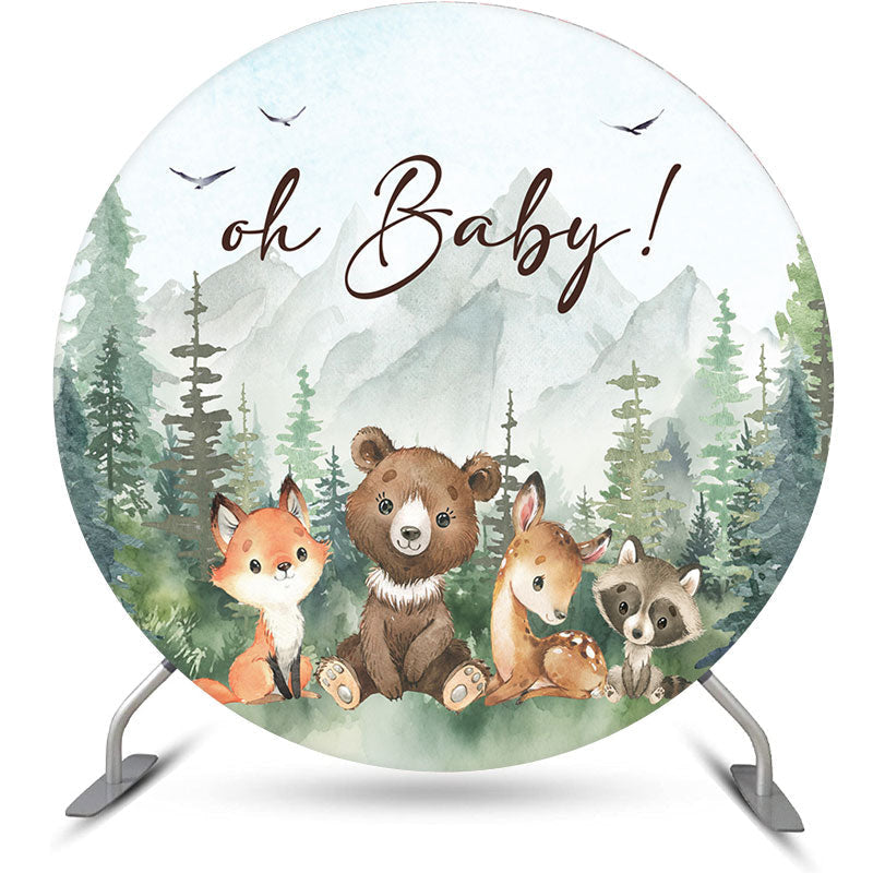 Aperturee - Safari Forest Animals Round Baby Shower Backdrop