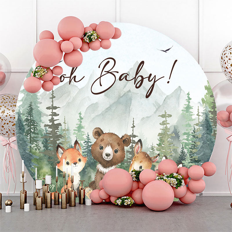 Aperturee - Safari Forest Animals Round Baby Shower Backdrop