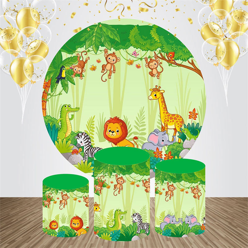 Aperturee - Safari Forest Animals Round Baby Shower Backdrop Kit