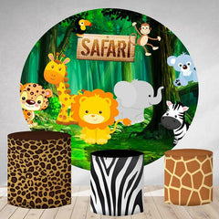 Aperturee Safari Forest Animals Round Happy Birthday Backdrop