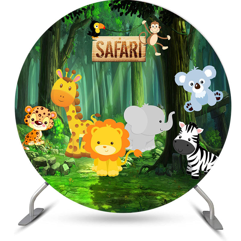 Aperturee - Safari Forest Animals Round Happy Birthday Backdrop