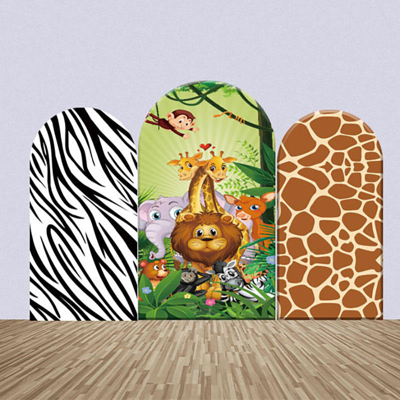 Aperturee - Safari Forest Leopard Zebra Print Arch Backdrop Kit