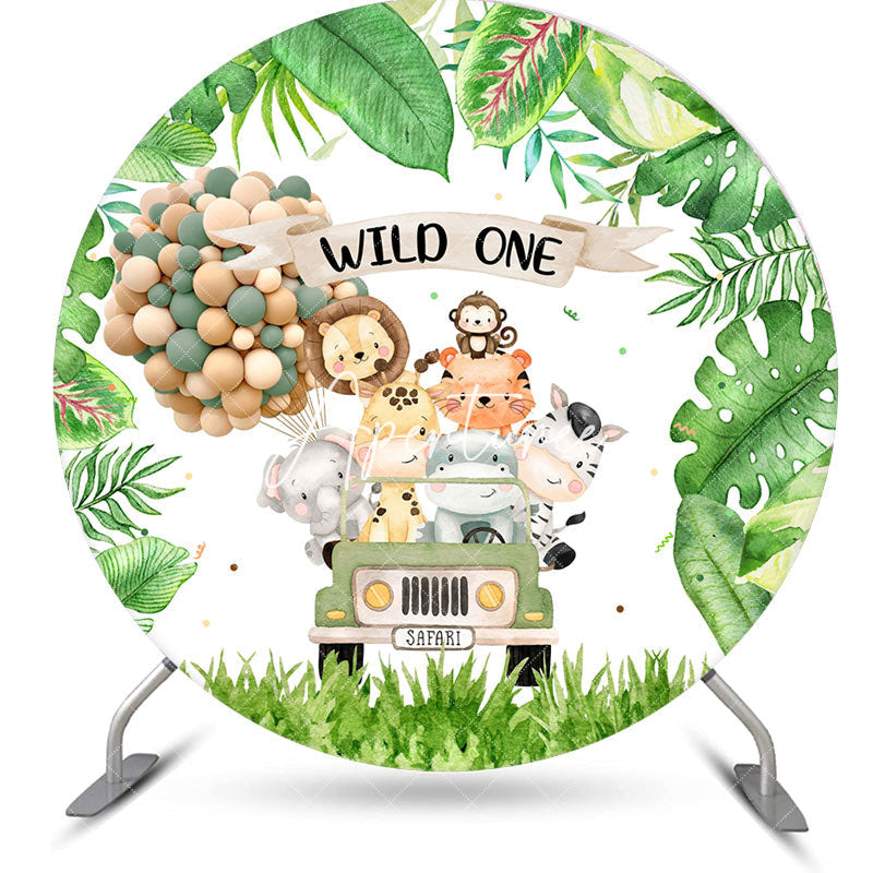 Aperturee - Safari Forest Wild One Round 1st Birthday Backdrop