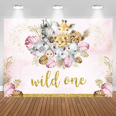 Aperturee - Safari Glitter Pink Golden Wild One Birthday Backdrop