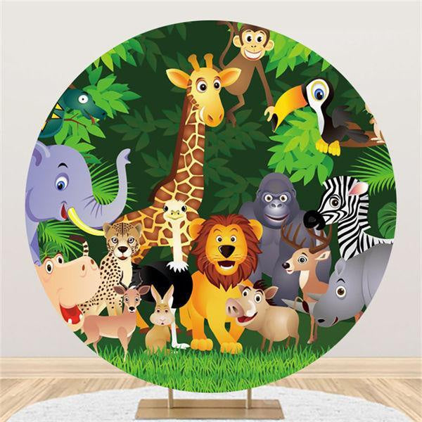 Aperturee Safari Green Jungle Forest Round Happy Birthday Backdrop