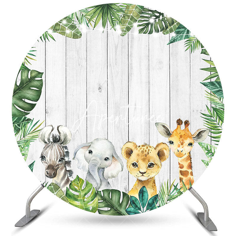 Aperturee Safari Green Jungle Wooden Circle Backdrop For Kid