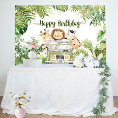 Aperturee - Safari Jungle Animals Leaves Car Birthday Backdrop