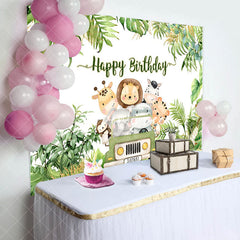 Aperturee - Safari Jungle Animals Leaves Car Birthday Backdrop