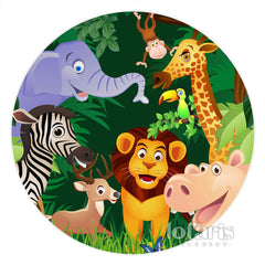 Aperturee Safari Jungle Cartoon Animal Round Birthday Backdrop